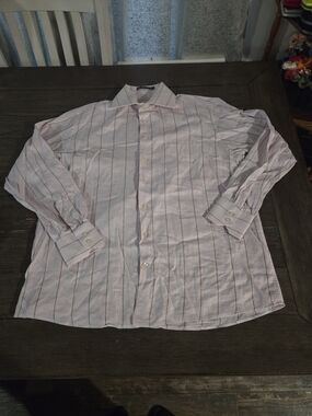 Bianco Nero Men's Super Fine Cotton Striped Dress Shirt 16.5 34/35 Made in Czech